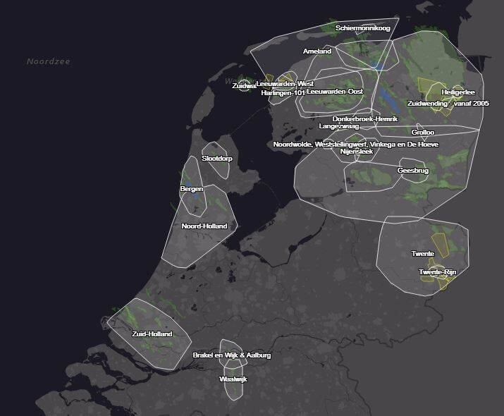 Kaart bodemdalingsmetingen op NLOG