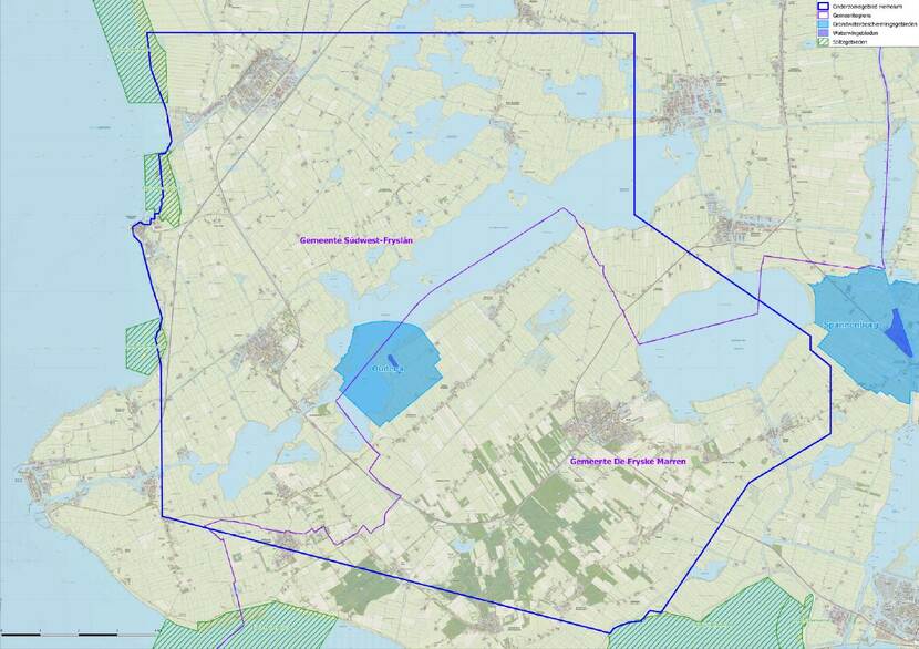 Kaart van Friesland waar Vermilion verkenningsonderzoek met behulp van ontplofbare stoffen gaat uitvoeren.